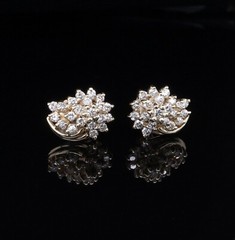 One Pair of 14K Gold 0.80cttw Diamond Set Cluster Earrings Val $4315