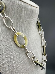 Vintage Ralph Lauren Necklace Chunky Link Buffalo Horn Silver Tone Signed 19”