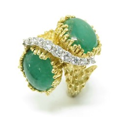 NYJEWEL 18k Yellow Gold 14.5ctw Natural Jade & Diamond Ring