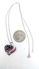 Vintage Pendant Necklace Sterling Silver Ruby Diamond Patriotic Love America