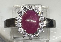Y19 Vintage 925 Silver Ring 2Ct Purple Ruby Size 9.5-10 & 14x 2.5 mm White Topaz