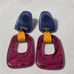 Colorful Acrylic Statement Drop Earrings Multicolored Geometric Shapes