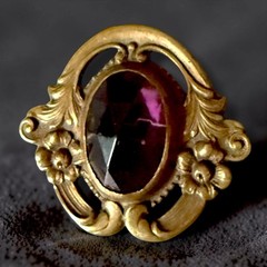 Antique Edwardian Brooch Purple Glass Art Nouveau Gilded Brass Pin