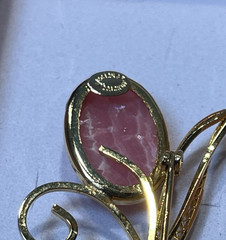 Vintage 1/20 12K Gold Filled Brooch & Oval Rhodochrosite 3/4″ L Gold Stem & Leaf