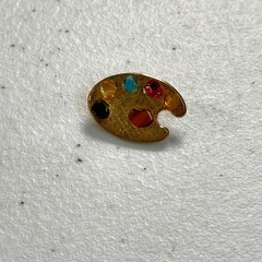 Vintage Brooch Mini Artist Palette Pin Multicolor Cabochons Gold Tone MCM