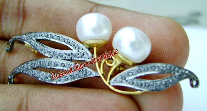 LATEST ANTIQUE ROSE CUT DIAMOND 0.66ct & SILVER 925 PEARL VINTAGE BROOCH JEWELRY