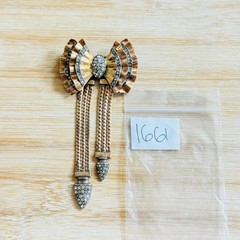 VTG CRC Charles Reis Bow Pin Brooch Rhinestone 12K Gold Filled Tassel Art Deco