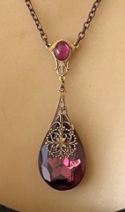 Vintage Necklace Art Nouveau Pendant Antique Amethyst Czech Glass Rhinestone