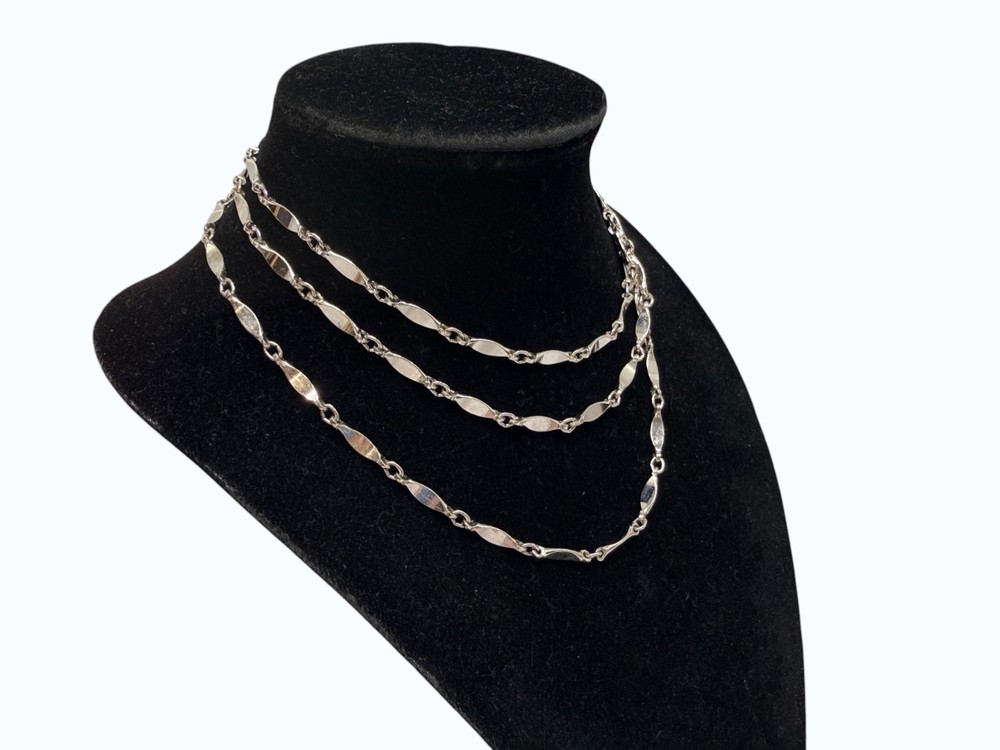 Vintage Necklace Silver Tone Dimpled Link Necklace Long 40 in chain Boho 1970s