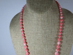 Vintage Graduated Necklace Knotted Pink Stone 26″ Gorgeous C8940