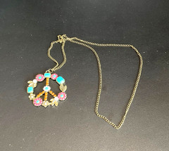 Coadipress Peace Sign Necklace Vintage Retro Boho Turquoise Peace Pearl Flower