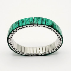 Malachite Stone Green Veneer Panel Stainless Steel Expanding Vintage Bracelet