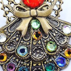 Angel Double Skirt Rhinestone Filled Filigree Wings Gold Tone Pin Lapel Family