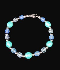 Uranium tri-color blue glass bead 7″ bracelet on a silver tone snake chain 7″