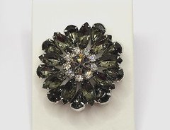 Possible D&E Juliana Green Smoky Navette Rhinestone Starburst Brooch Unsigned