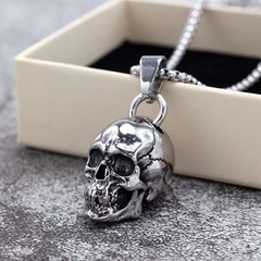 Stainless steel male and female solid skull pendant necklace