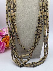 Vintage Wood Bead Necklace Multi Strand Leopard Print Boho 26 In Statement