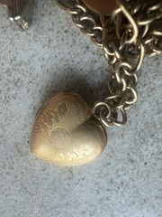 Vintage 7″ 12K GF Gold Filled Charm Bracelet 9 Charms Old Locket Fob 32g H6