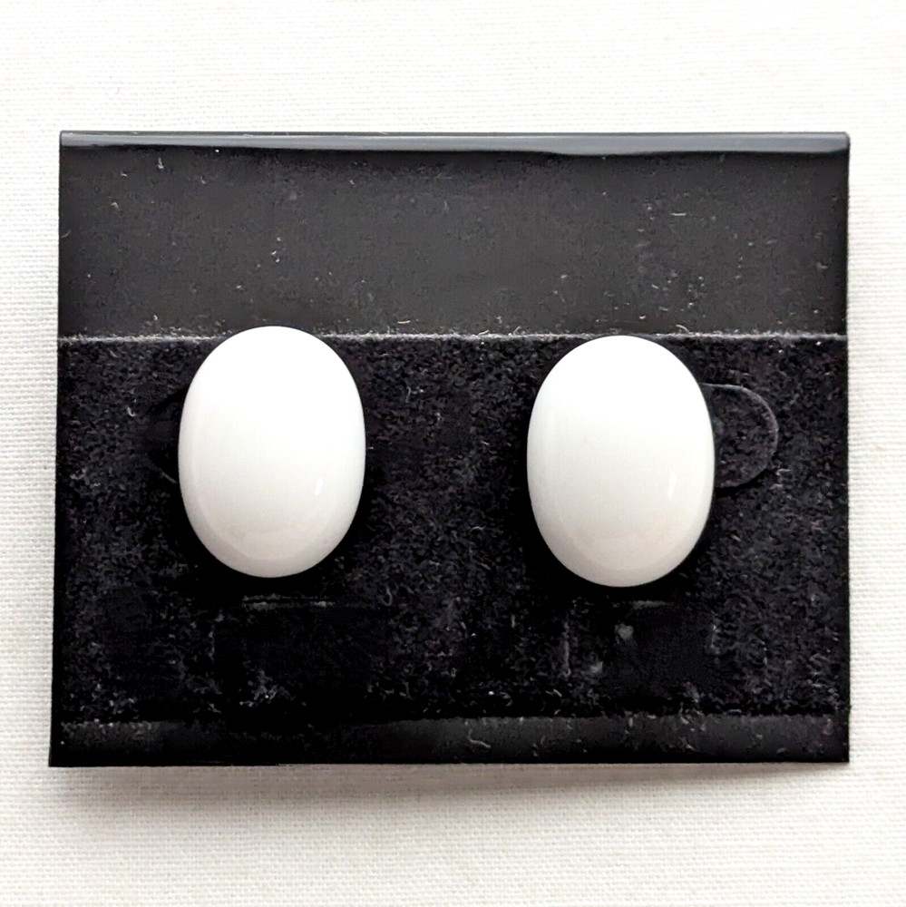 Oval Stud Button Earrings White Lucite Vintage Bold 80s Preppy Twee Jewelry Gift