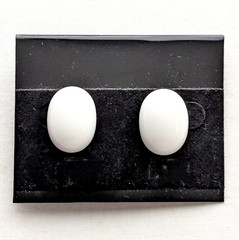 Oval Stud Button Earrings White Lucite Vintage Bold 80s Preppy Twee Jewelry Gift