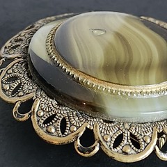 West Germany Brooch Pin Jewelry Green Art Glass Filigree Vintage Fashion Beauty