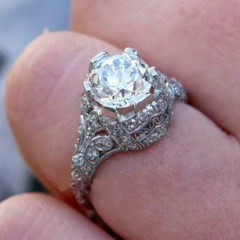 Art Deco Vintage Round Cut Lab Created Diamond Engagement 925 Silver Gift Ring