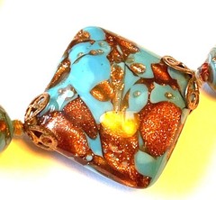 VTG Made In Italy Venetian Glass Turquoise Blue Aventurine 3-Piece Jewelry Set –
