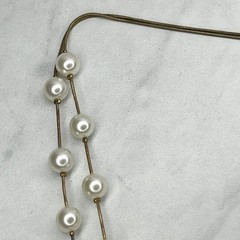 Faux Pearl Beaded Double Strand Gold Tone Necklace