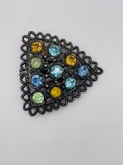 Vintage Art Deco Unk Mark Silver Tone Uranium Glass/Multicolor Glass Dress Clip