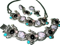 Rare 1950s Selro Selini Dragon Egg Parure Necklace,Earrings,Bracelet Rhinestone