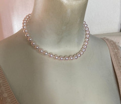 Vintage Akoya 16.25” 8.5-9 mm 14k Ball Clasp, Pink High Luster Necklace