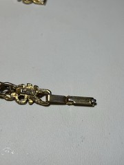 Vintage LJM Gold Victorian Revival Milk Glass Stone Bracelet 6.5”