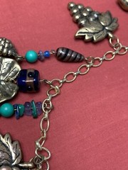 Vintage ROXSANN Statement Necklace Grapes Leaf Beads 30″