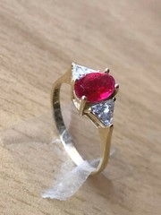 VINTAGE SOLID 10K GOLD RUBY RED WHITE CZ CUBIC ZIRCONIA RING ENGAGEMENT WEDDING
