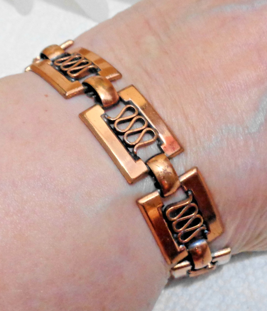 6.5 inch Vintage Solid Copper Renoir Bars & Scroll Bracelet 5/8″ 25.1 gm