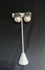 Miriam Haskell Large Signed Baroque Pearl Rhinestone Clip Earrings Vintage