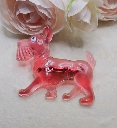 Vintage Pink Celluloid Lucite 1940s 1950s Retro MCM Scottie Dog Brooch Pin