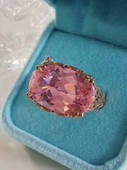Pink Topaz CZ Statement Ring With Dangling Butterfly Charm 7 Sterling Silver