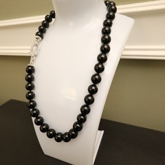Judith Ripka necklace black onyx sterling silver 925 clasp DMQ signed 18 in