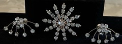 Vintage Rhinestone Brooch Earring Set Snowflake Starburst Light Blue Screw Back