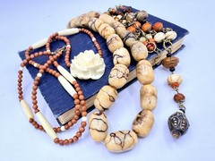 3 Pcs Vintage Bead Necklaces Lot Tribal Ethnic Bone Horn Glass Tribal Lot BP