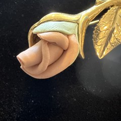 Vintage Pink Rose Brooch/ Pin. Gold-tone