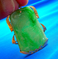 Original EARTH MINED Antique Green JADE DRAGON Pendant 14K GOLD Deco Luck Gift
