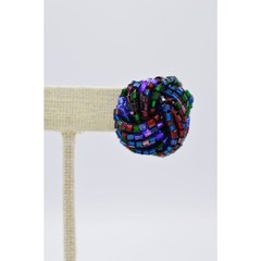 Vintage Beaded Earrings Knot Purple Navy Metallic Multi-Color Post 1980s BinAF