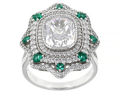 Floral Cluster Design 7.9TCW Green Spinel With Rectangle Cushion & Round CZ Ring