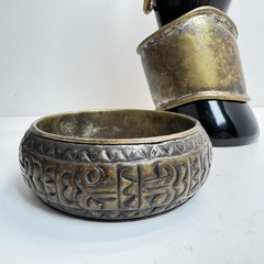 Lot Of 4 Vintage Solid Brass Bracelets Cuff & Bangles Etched Boho Patina