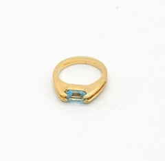 Vtg Sz 7 Ring Sm Aqua Blue Cubic Zirconia 18KGE Stackable Fashion Jewelry StyS3