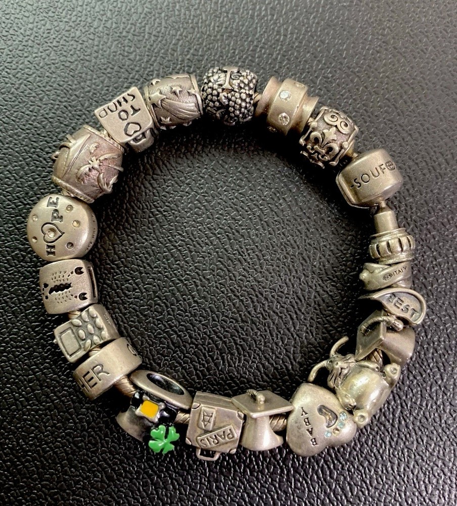 Vintage 925 Sterling Silver Mix Designers Charm Bracelet Jewelry 7 inch