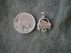 Just Married Car Bride & Groom Vtg Sterling Silver Bracelet Charm Pendant 2.0g