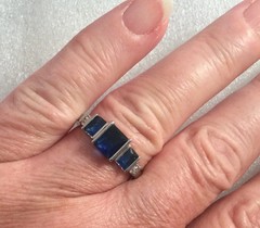 Vintage Jewellery Gold Ring with Blue and White Sapphires Antique Deco Jewelry